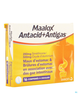 Maalox Antacid + Antigas 250 mg 500 mg chewable tabl. 163421237-20